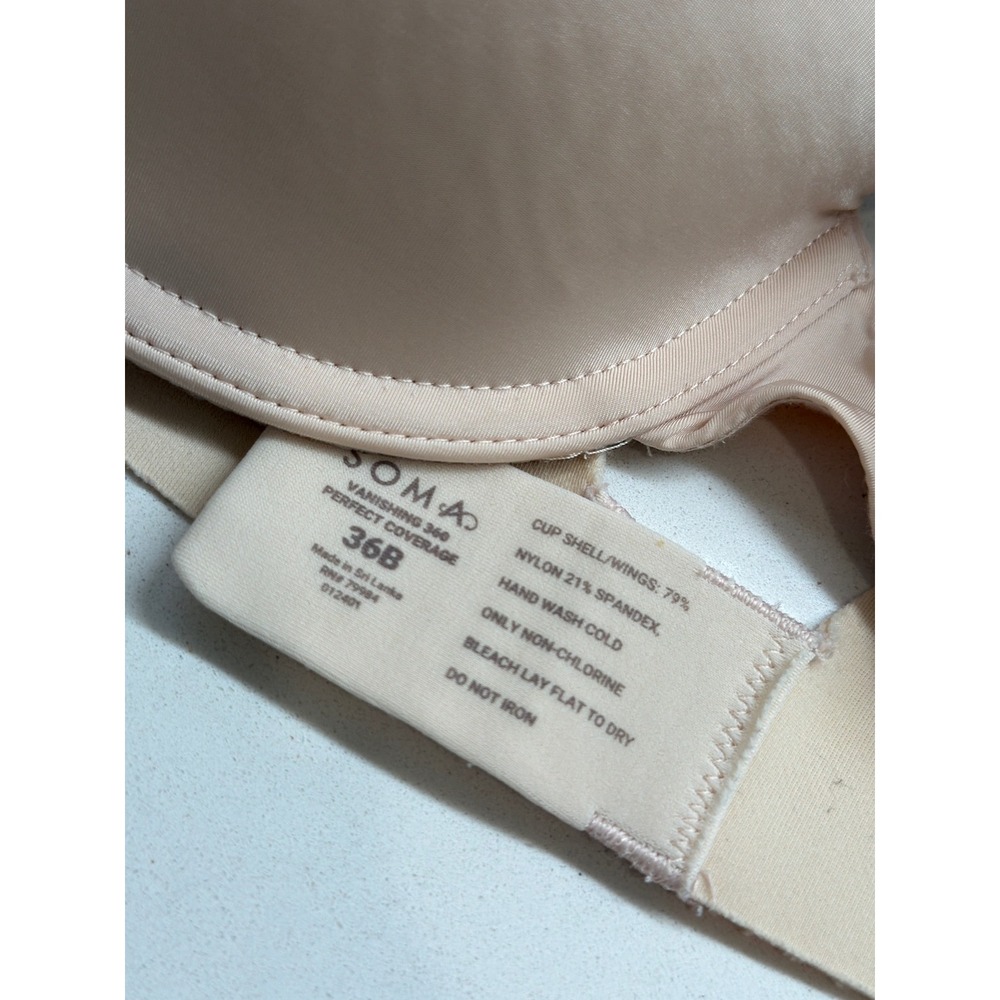 Soma Vanishing 360 Perfect Coverage Underwire Bra Beige 36B 012401